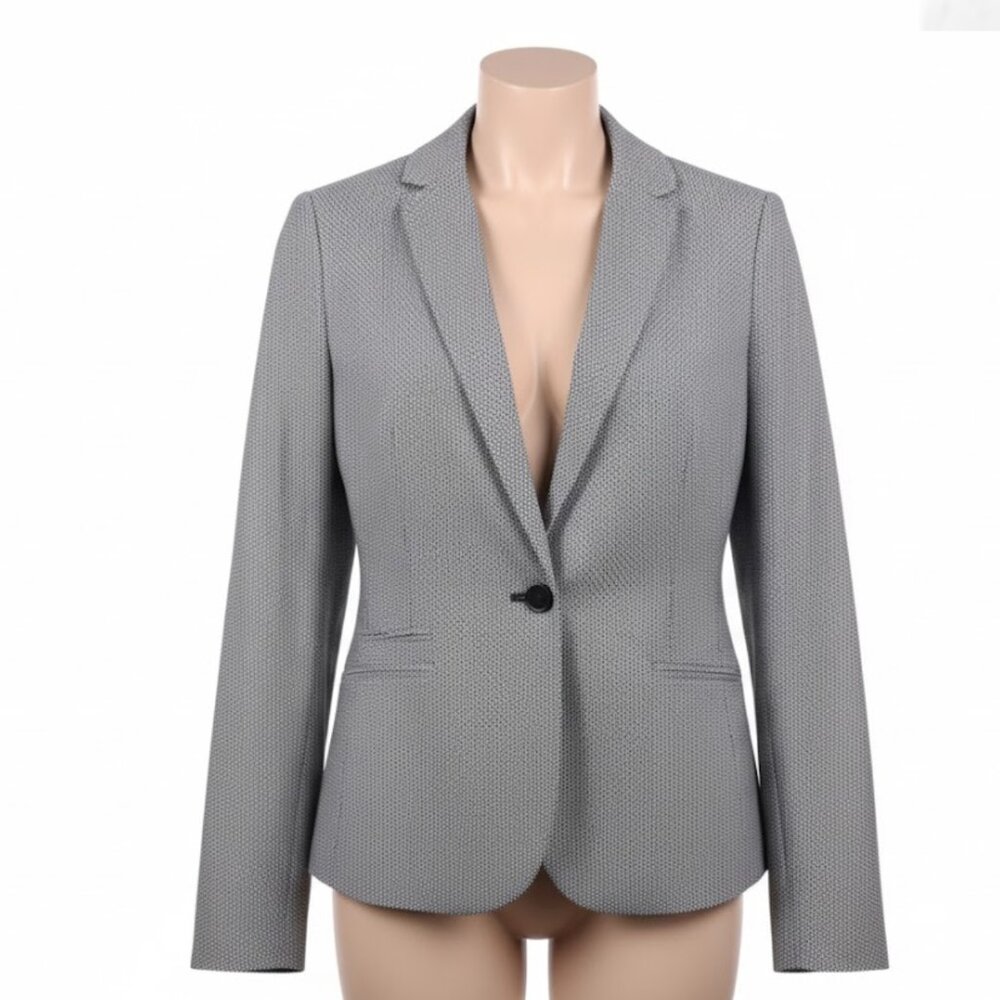 Talbots Blazer Womens 10 Black White Geometric‎ Neutral Business Professional